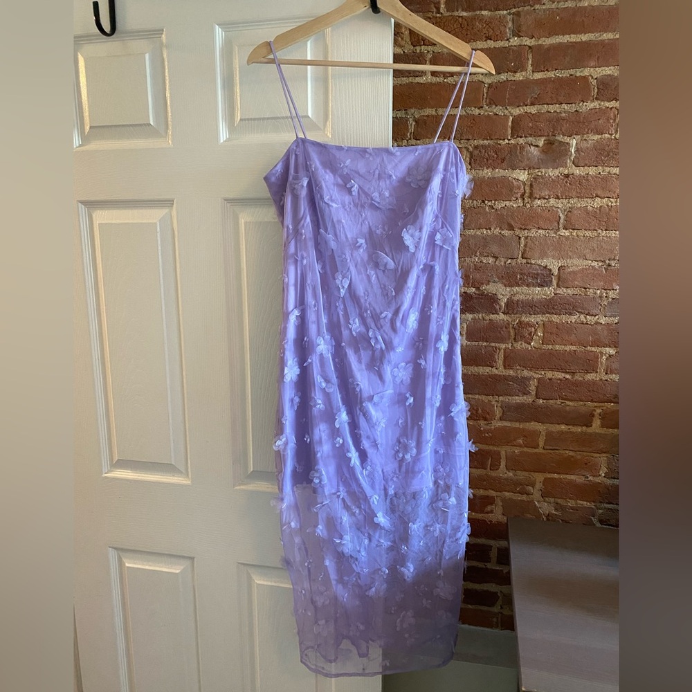 NWT Anthropologie | Lavender Midi Dress with Floral Appliqué - 10 - Picture 3 of 14